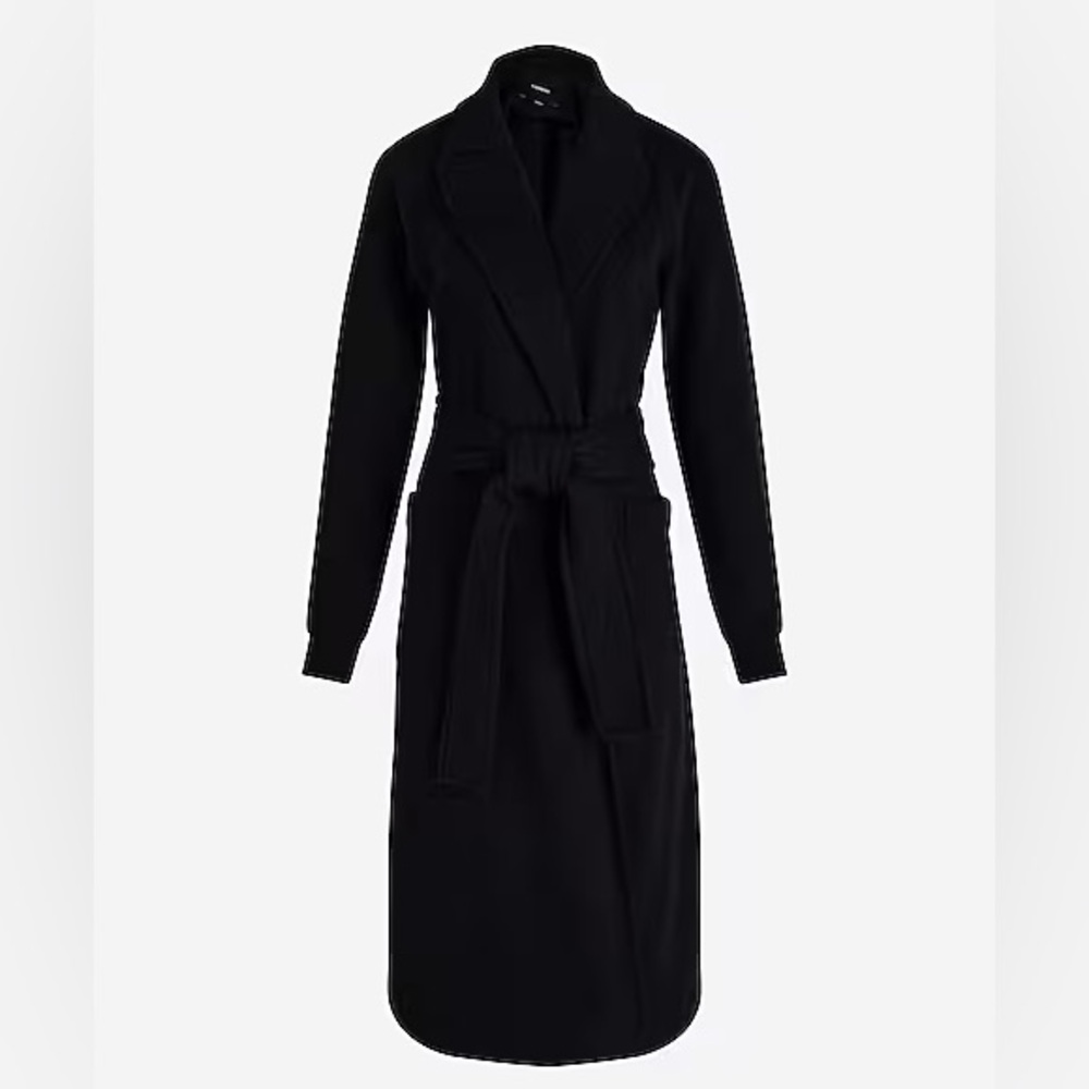 Black Belted Sweatshirt Trench Coat